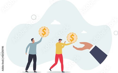 Living paycheck to paycheck, financial problem, get monthly income to pay for debt and loan or monthly expense concept.flat characters.