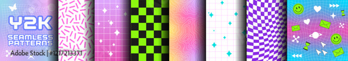 Y2K Seamless Patterns Collection: Retro Grids, Sparkles, Checkers, Neon Icons & Nostalgic Vibes