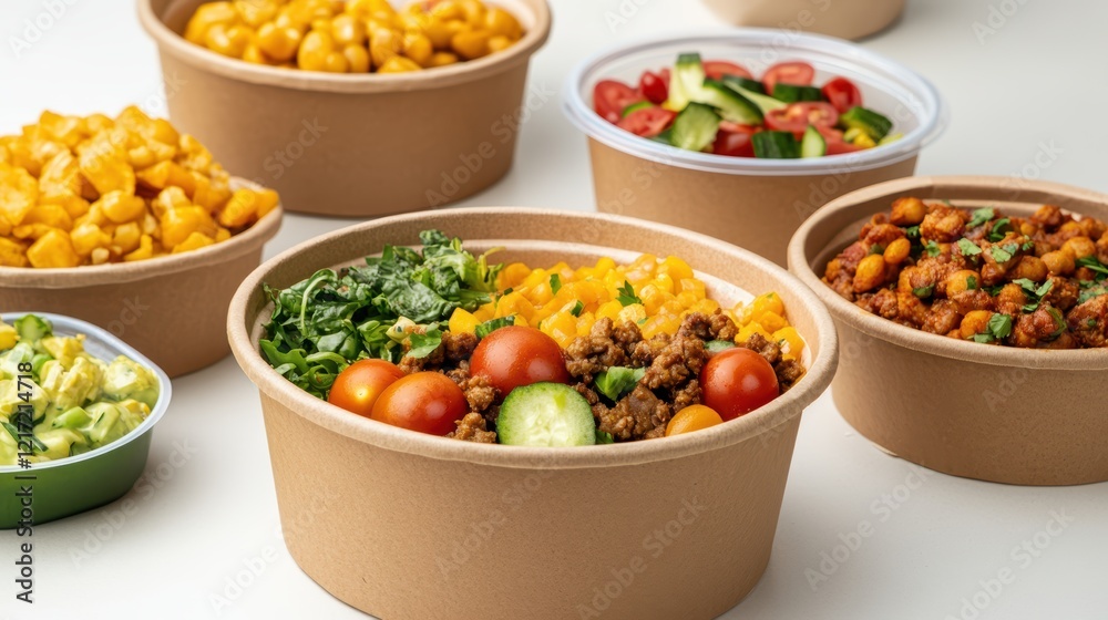 Vibrant and healthy, a table setting with fresh salad food bowls fresh Vibrant and healthy, a table setting with fresh salad food bowls fresh
