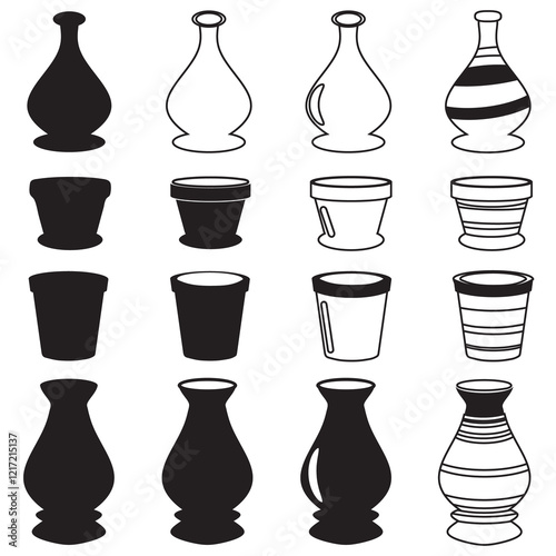Set of various potted plant icons