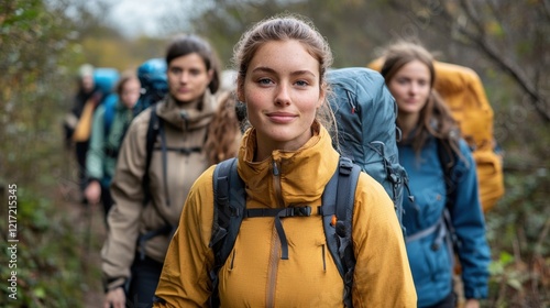 Group of Friends Hiking in the Forest
