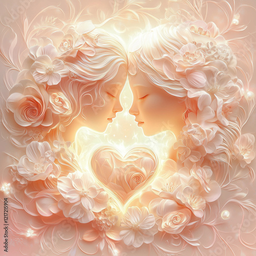 Two Women Encased in a Floral Heart for Love and Connection on International Women’s Day