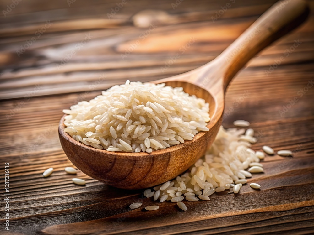 Artistic tilt-shift food photography: rice in a wooden spoon. Artistic tilt-shift food photography: rice in a wooden spoon.