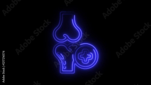 Bright neon bone joint protection icon with bright neon effect animation loop icon in background. 4k video 
