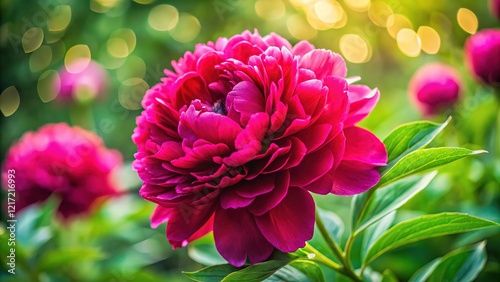 Fototapeta Naklejka Na Ścianę i Meble -  Bokeh-enhanced double rose peony from Kansas.