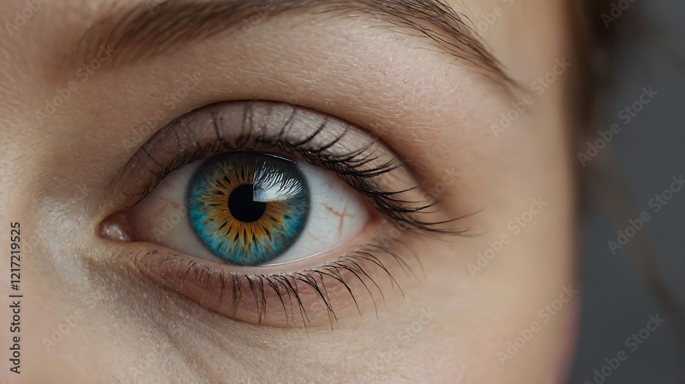 Close-Up of a Mesmerizing Eye with Vibrant Blue and Gold Iris, Natural Skin Texture, and Captivating Details for Beauty and Art Concepts Close-Up of a Mesmerizing Eye with Vibrant Blue and Gold Iris, Natural Skin Texture, and Captivating Details for Beauty and Art Concepts
