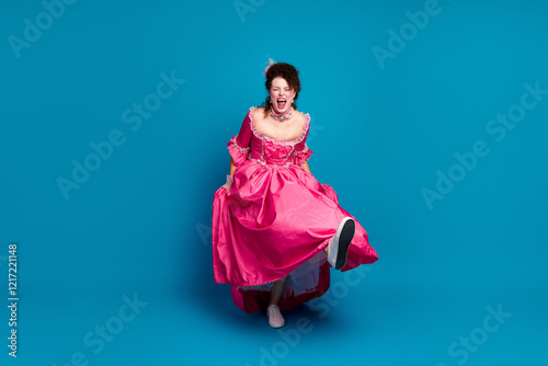Quadro em tela Full length photo of gorgeous pretty lady dressed pompous rococo costume dancing