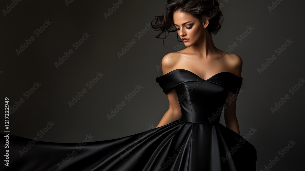 Timeless Grace: Allure of Off-Shoulder Black Satin Gown Timeless Grace: Allure of Off-Shoulder Black Satin Gown