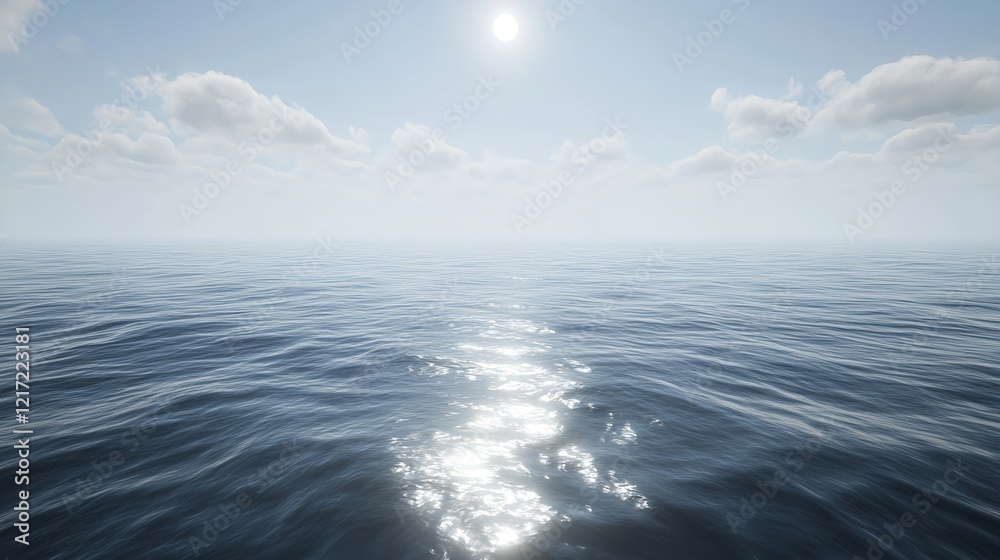 Serene Blue Sky with Soft Clouds and Calm Ocean Reflection Serene Blue Sky with Soft Clouds and Calm Ocean Reflection