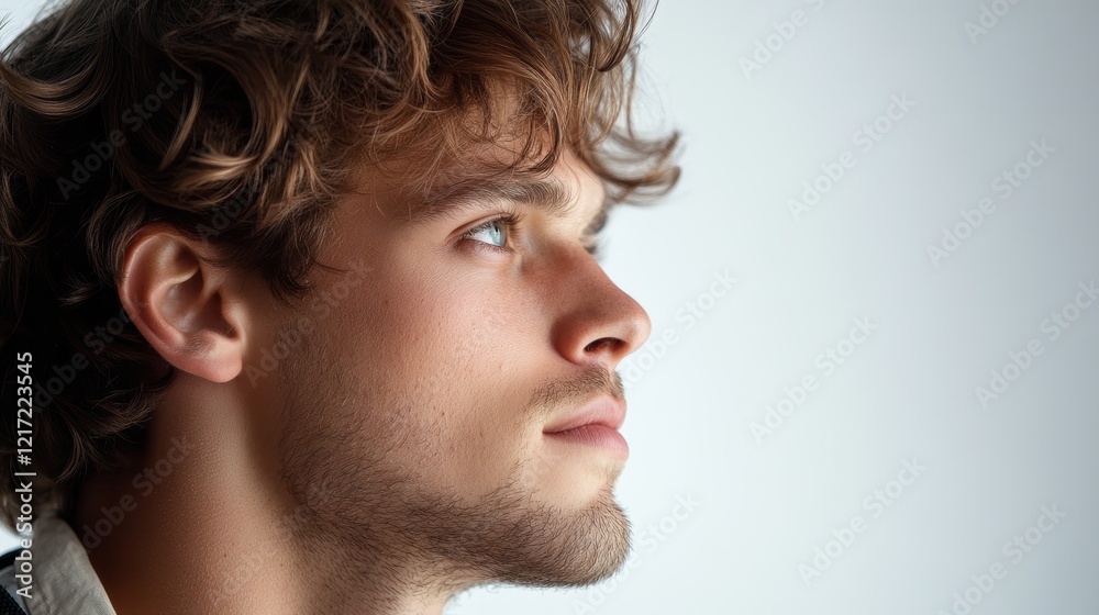 Naklejka premium Profile of a Young Man with Curly Hair