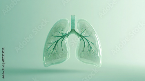 Pollution and lung disease concept, heavy polluted air impact on lungs causing cancer and multiple illnesses, respiratory system collapse 3d rendering.Green Nature Lung with Leaves.Environment  photo