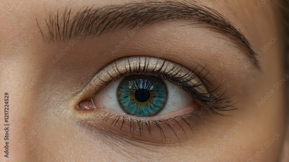 A mesmerizing close-up of a human eye featuring a vibrant sunflower-inspired iris and shimmering golden eyeshadow A mesmerizing close-up of a human eye featuring a vibrant sunflower-inspired iris and shimmering golden eyeshadow