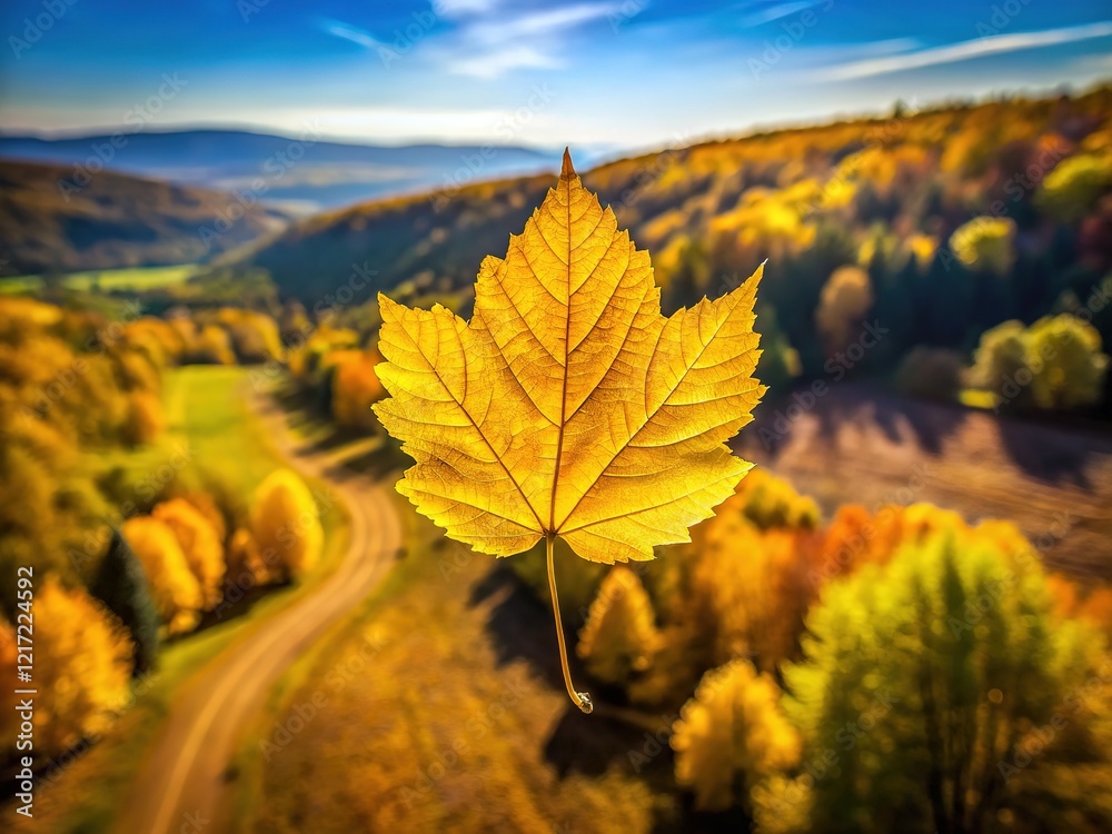 Golden leaf, high angle view, autumn scene. Golden leaf, high angle view, autumn scene.
