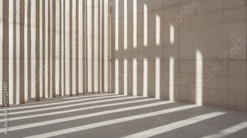 Concrete Art Installation  Sunlight Illuminates Textured Walls and Creates Striking Shadow Patterns in a Modern Architectural Space photo