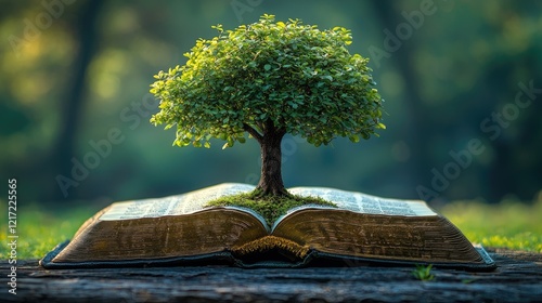 A Small Tree Growing From An Open Book