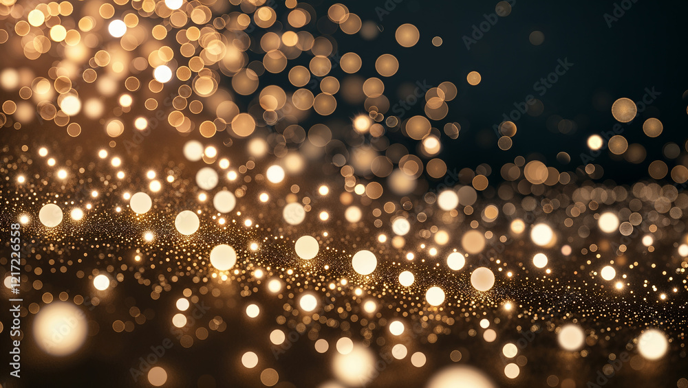Golden particles swirling on a dark background creating a bokeh effect Golden particles swirling on a dark background creating a bokeh effect