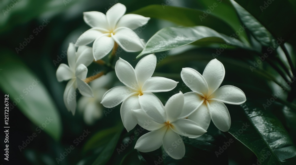 Fototapeta premium White Flowers with Green Leaves