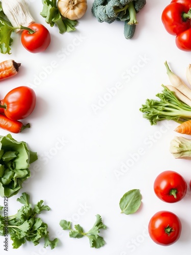 an image of a white background with a variety of vegetables. photo