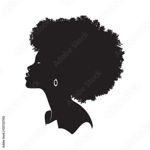 Elegant silhouette of a Black woman with a voluminous afro hairstyle.