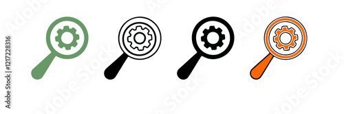 Business Analysis symbol with magnifying glass and gear vector icons. SEO icons