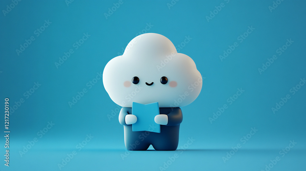 Cartoon 3d pink cloud with a smiling face. The cloud is soft and fluffy in business suite on blue background. Cartoon 3d pink cloud with a smiling face. The cloud is soft and fluffy in business suite on blue background.