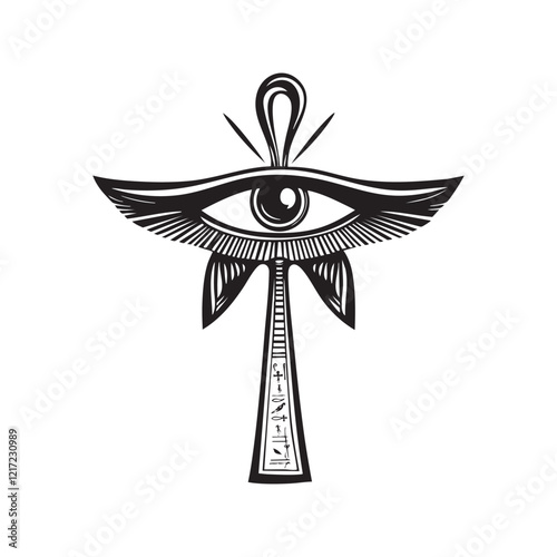 Stylized black and white Eye of Horus symbol with intricate details.