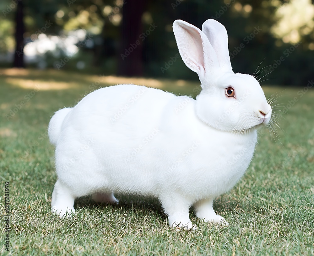 White rabbit standing on green grass. White rabbit standing on green grass.