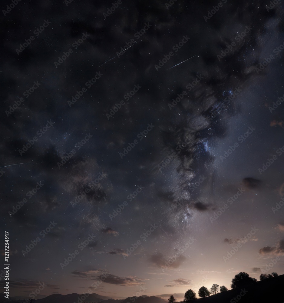 Naklejka premium Celestial night sky with numerous stars shining brightly in the darkness, space, universe