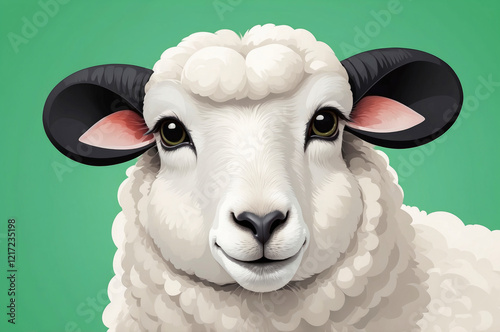 cartoon-inspired vector illustration depicting a chubby and fluffy white sheep with a distinctive white muzzle photo