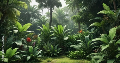 Collection of various tropical herbs and forest greens,  plant diversity,  nature