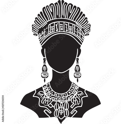 Elegant African woman silhouette adorned with intricate jewelry and a regal headdress.