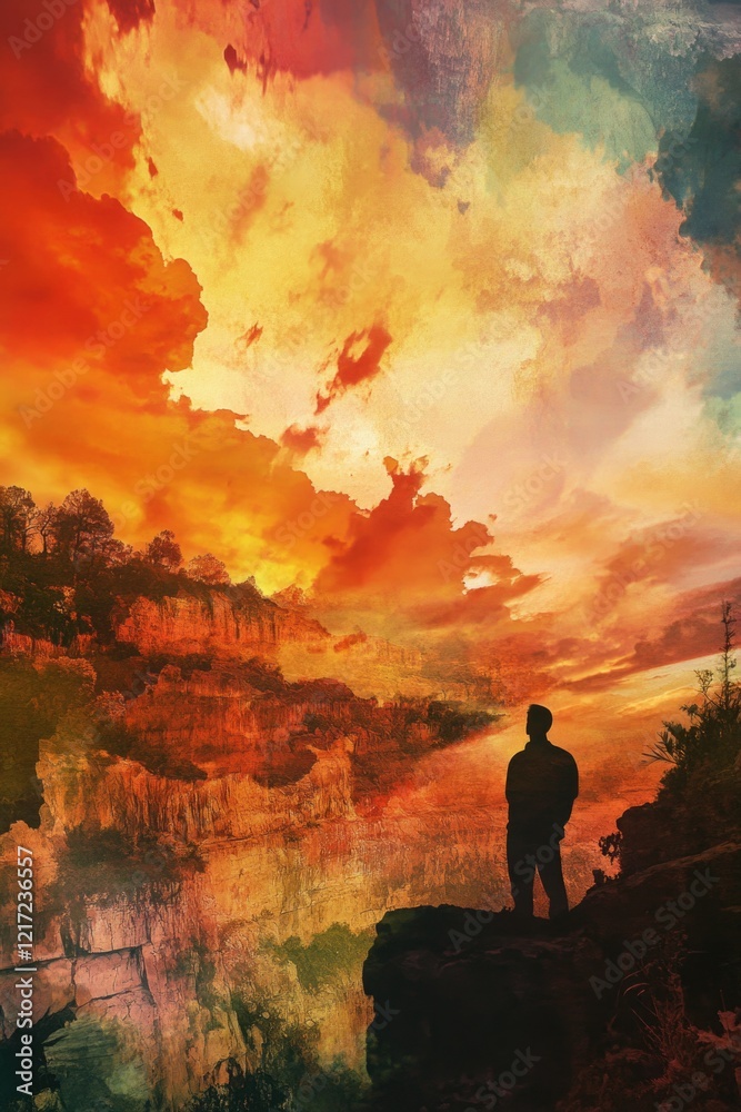 Fototapeta premium Man on rocks near lake
