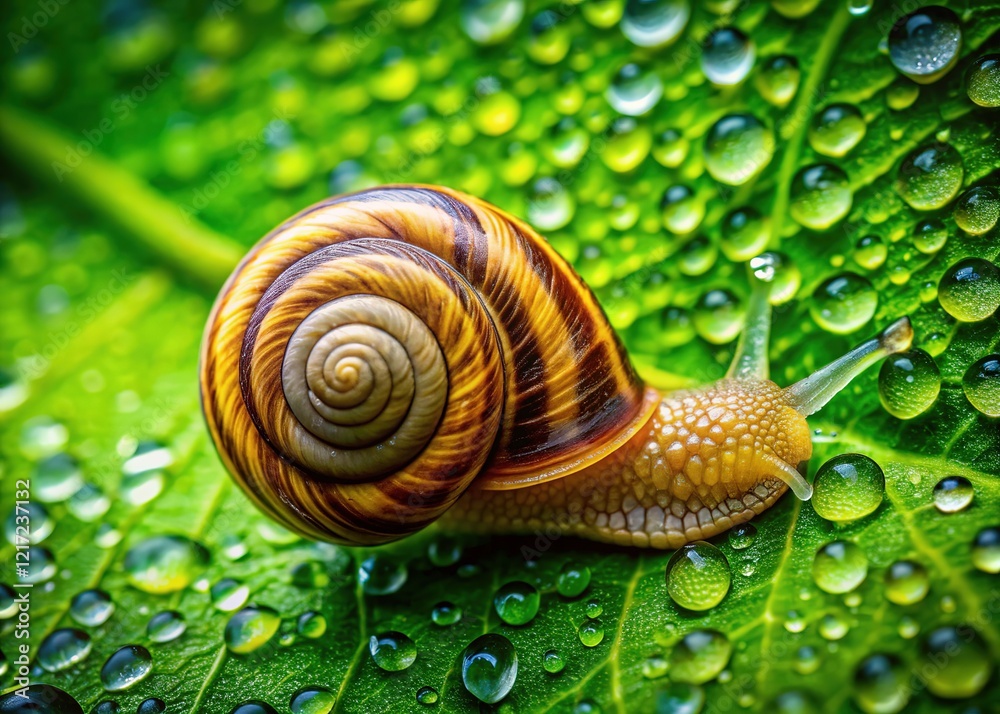 Snail creeping on a leaf, detailed aerial shot. Snail creeping on a leaf, detailed aerial shot.