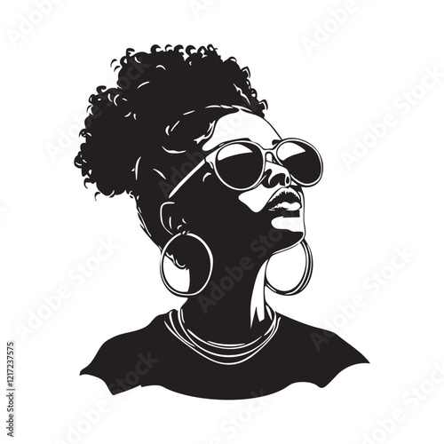 Stylish Black woman with curly hair wearing sunglasses and large earrings.