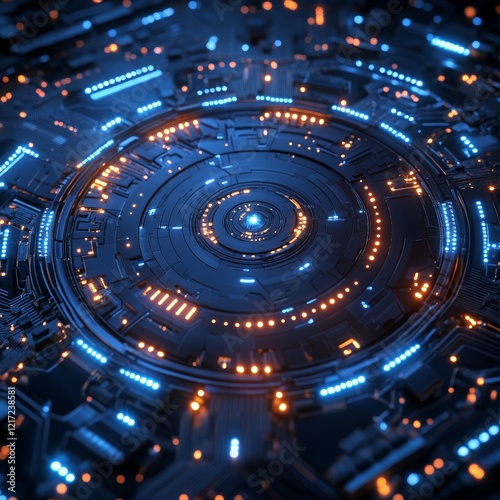 Wallpaper Mural A detailed circular circuit board with intricate glowing patterns, symbolizing connectivity, innovation, and technology. Perfect for electronics, tech branding, and futuristic designs. Torontodigital.ca