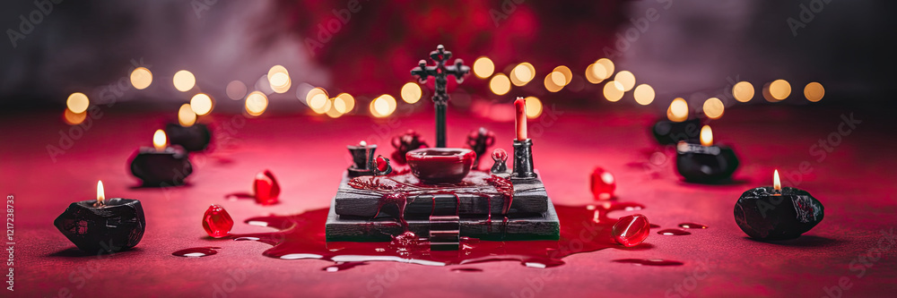 Dark Ritual Blood Candles Cross Gothic Altar Halloween Dark Ritual Blood Candles Cross Gothic Altar Halloween