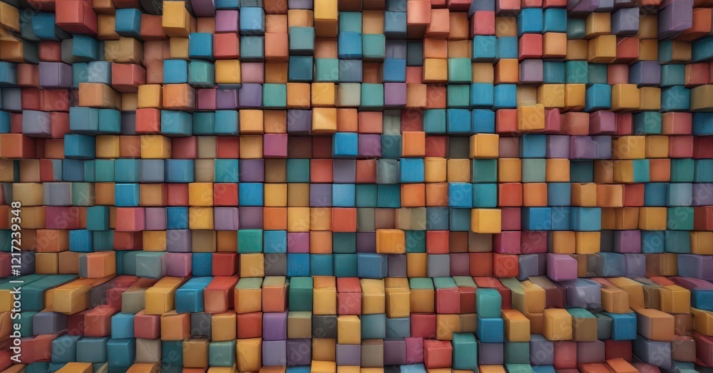 Fototapeta premium Colorful box blocks background with random shift, white cube, box wall art, minimalist style