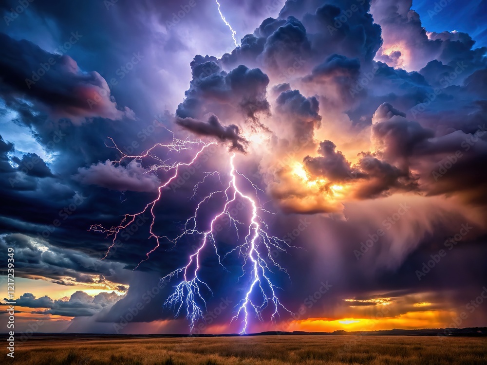 Obraz premium Thunderbolt pierces dark sky, powerful image.