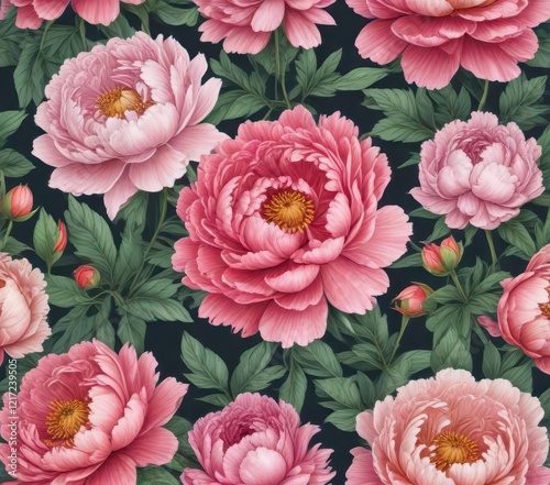 Colorful peony flowers hand-drawn illustration,  decoration,  art