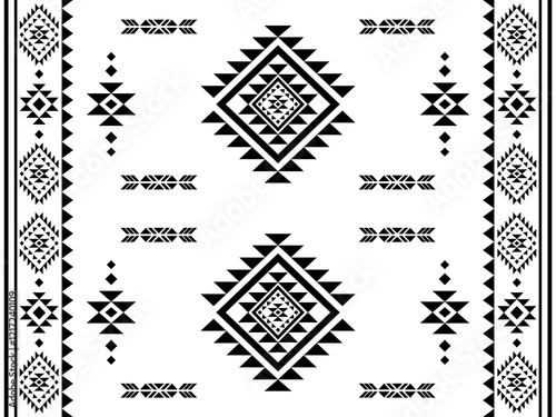 Southwest Aztec geometric Native American Mexican Navajo tribal ethnic boho indian texture ornament seamless pattern fabric black and white design vector for woven textile printing blanket rug carpet 