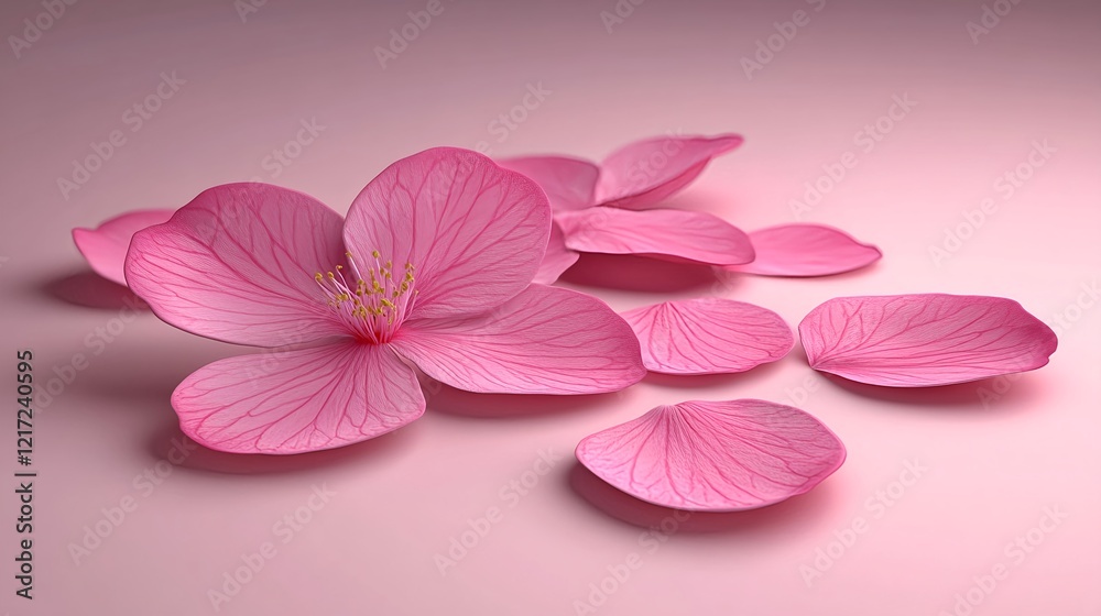 Fototapeta premium Delicate Pink Cherry Blossoms on Soft Pink Canvas Background