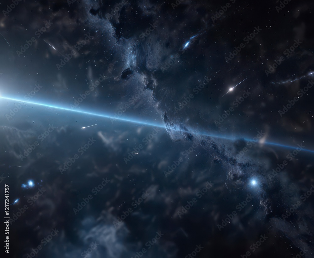 Naklejka premium Deep space with twinkling stars in dark blue background, stars, space