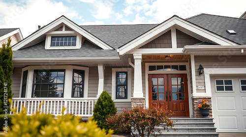 Luxury Home Exterior: Modern Gray House with Stunning Curb Appeal