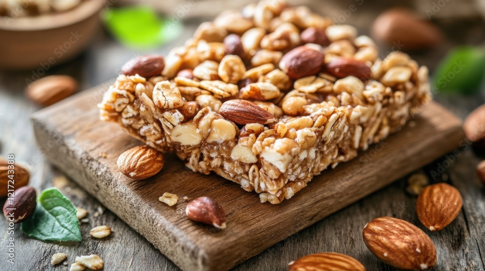 Granola Bar Broken in Half with Nuts and Textures Granola Bar Broken in Half with Nuts and Textures