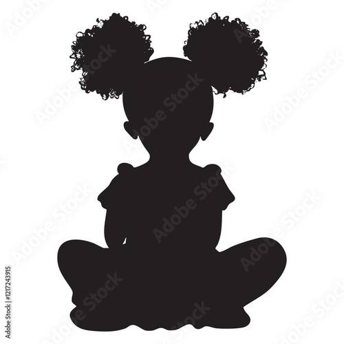 Silhouette of a young girl with curly pigtails sitting in a thoughtful pose.
