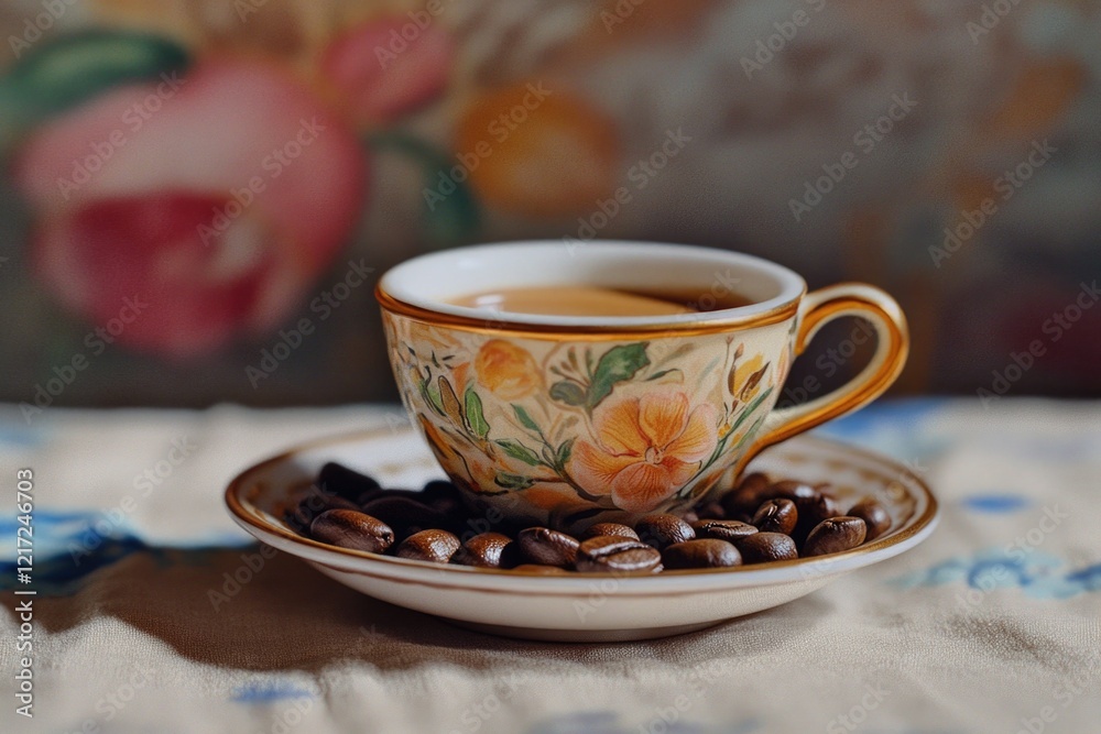 Fototapeta premium Coffee on Saucer with Beans