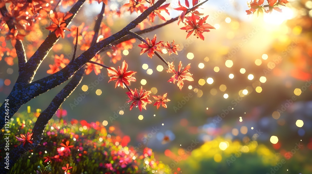 Fototapeta premium Photorealistic Fall Foliage Background with Detailed Textures and Light