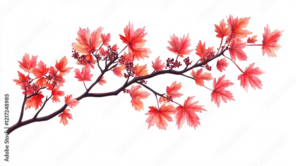 Vibrant Autumn Maple Leaves Branch Wide Angle Centered Vibrant Autumn Maple Leaves Branch Wide Angle Centered