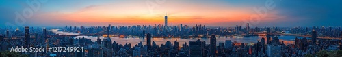 As dusk falls, the Brooklyn Bridge and New York City skyline stretch out in their natural palette