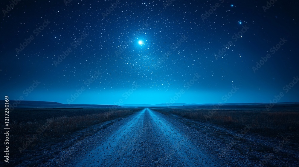 Fototapeta premium The road is bathed in the full moon's glow, generating a spellbinding mood